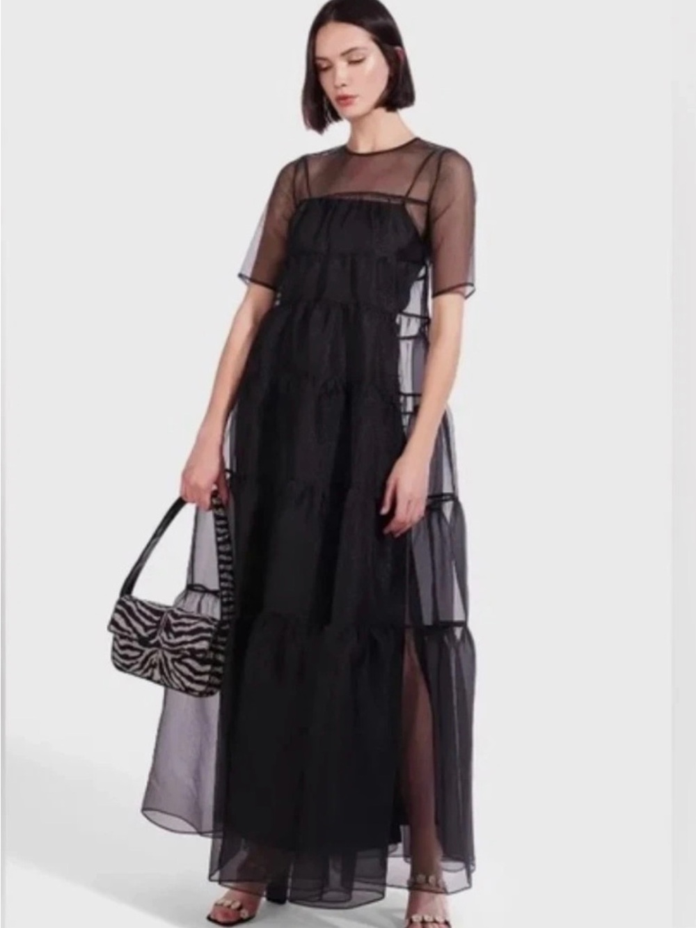 New Staud Hyacinth Sheer Organza Dress in Black Size XL